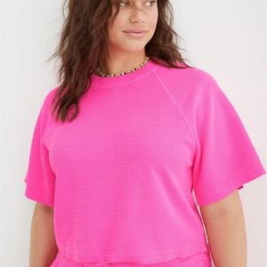 Aerie Lightweight Ribbed Short Sleeve Sweatshirt XXL Pink Infusion color 💕